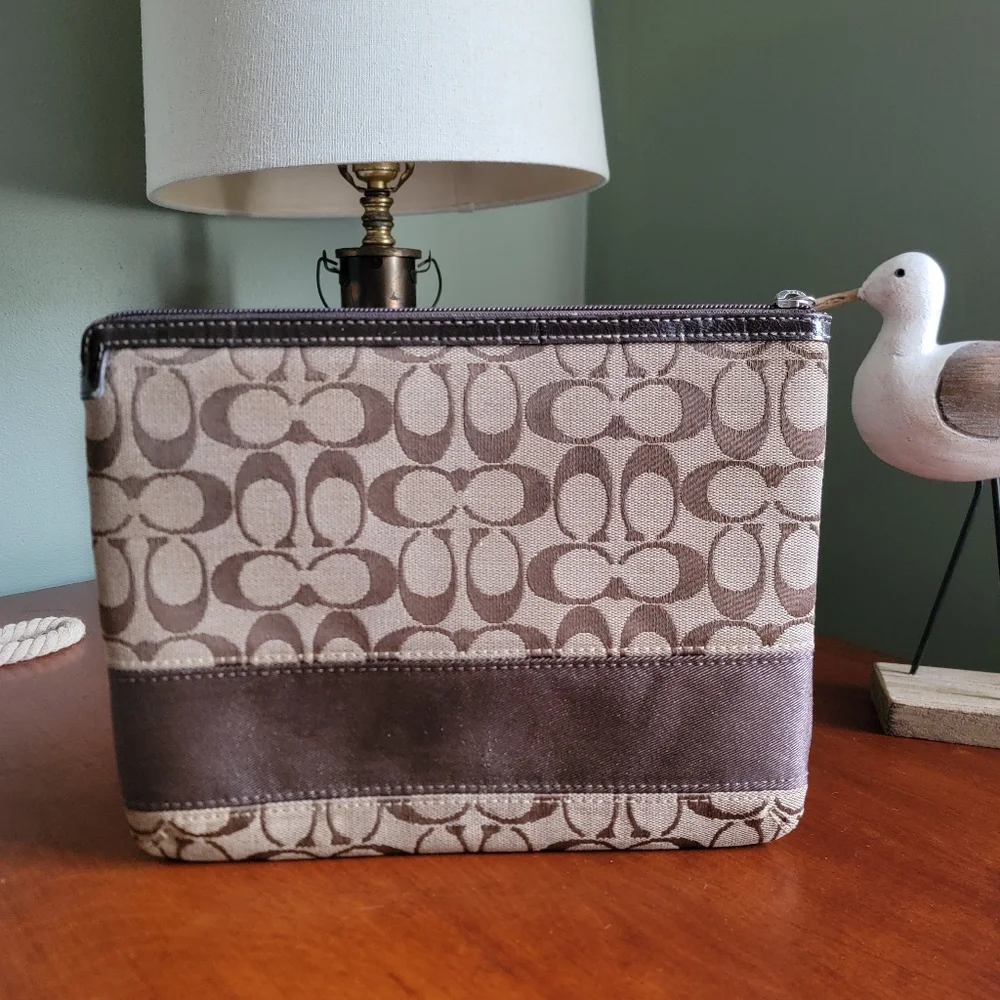 Coach Signature Stripe Laptop Sleeve Brown Jacquard Case Bag Y2K - Picture 6 of 15